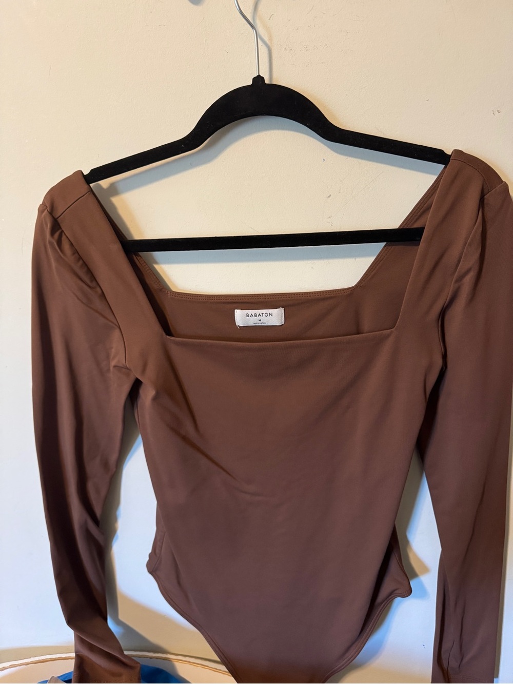 Babaton Chocolate Brown Square Neck Long Sleeve Bodysuit